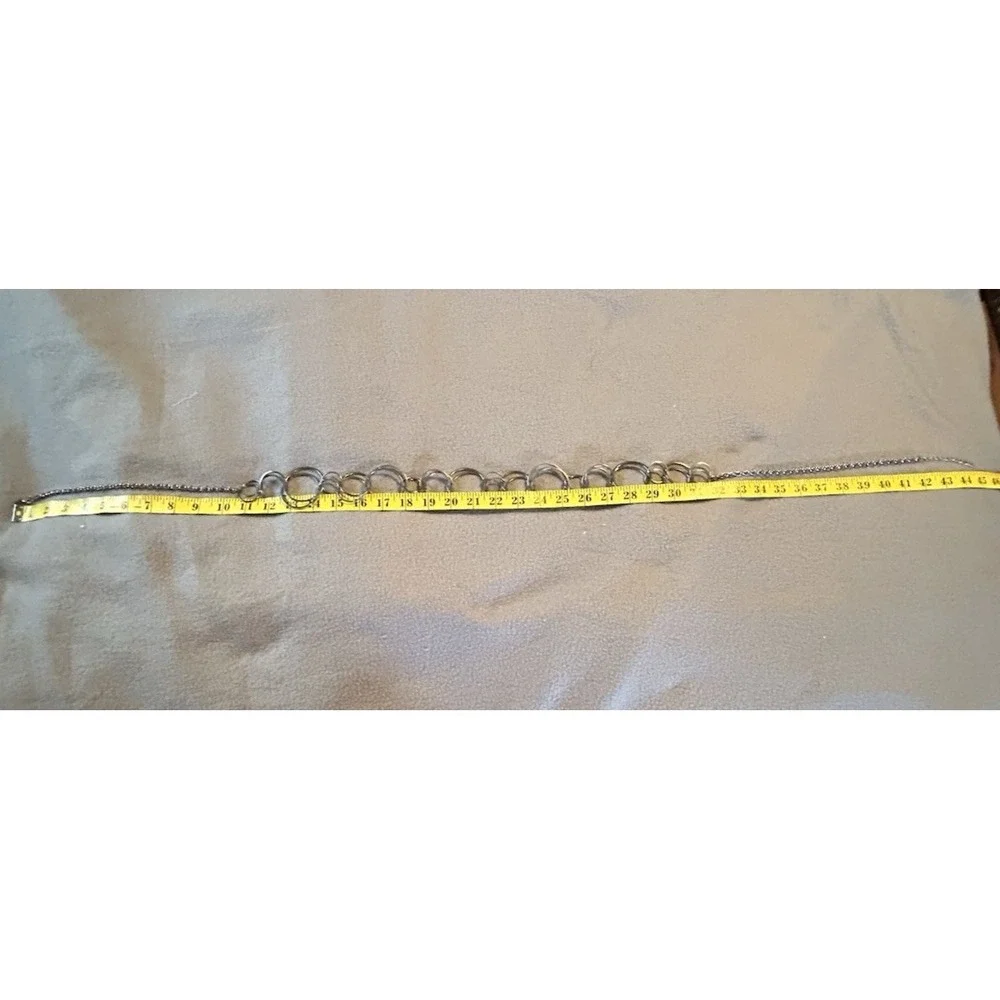 Silver Tone Chain Link Belt‎ Round Circle Retro MCM adjustable patina 44.5